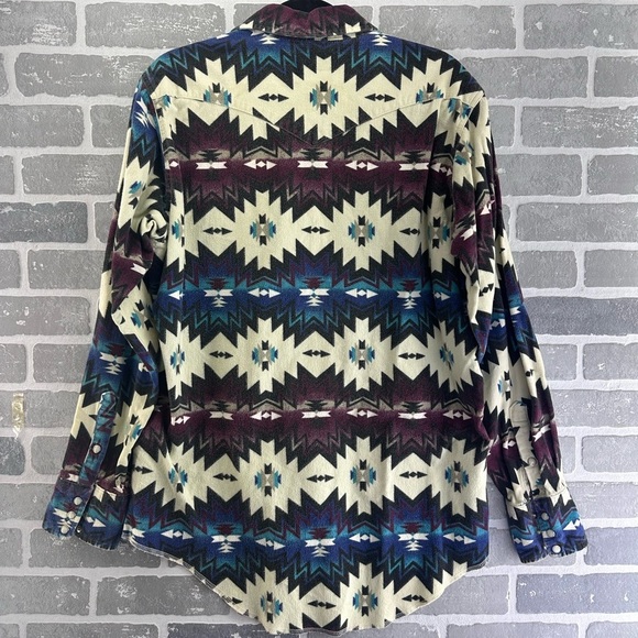 Wrangler VTG Button Brushpopper Southwestern Aztec Western Shirt Men's 17 USA - Picture 8 of 10